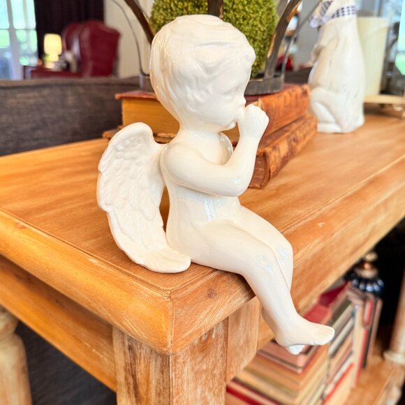 Vintage Shelf Sitting Thumb Sucking Angel Baby Cherub Sits Anywhere - Picture 10 of 16